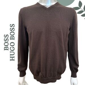 BOSS by Hugo Boss Lightweight V-Neck Pullover Slim Fit Sweater Brown Size  XXL
